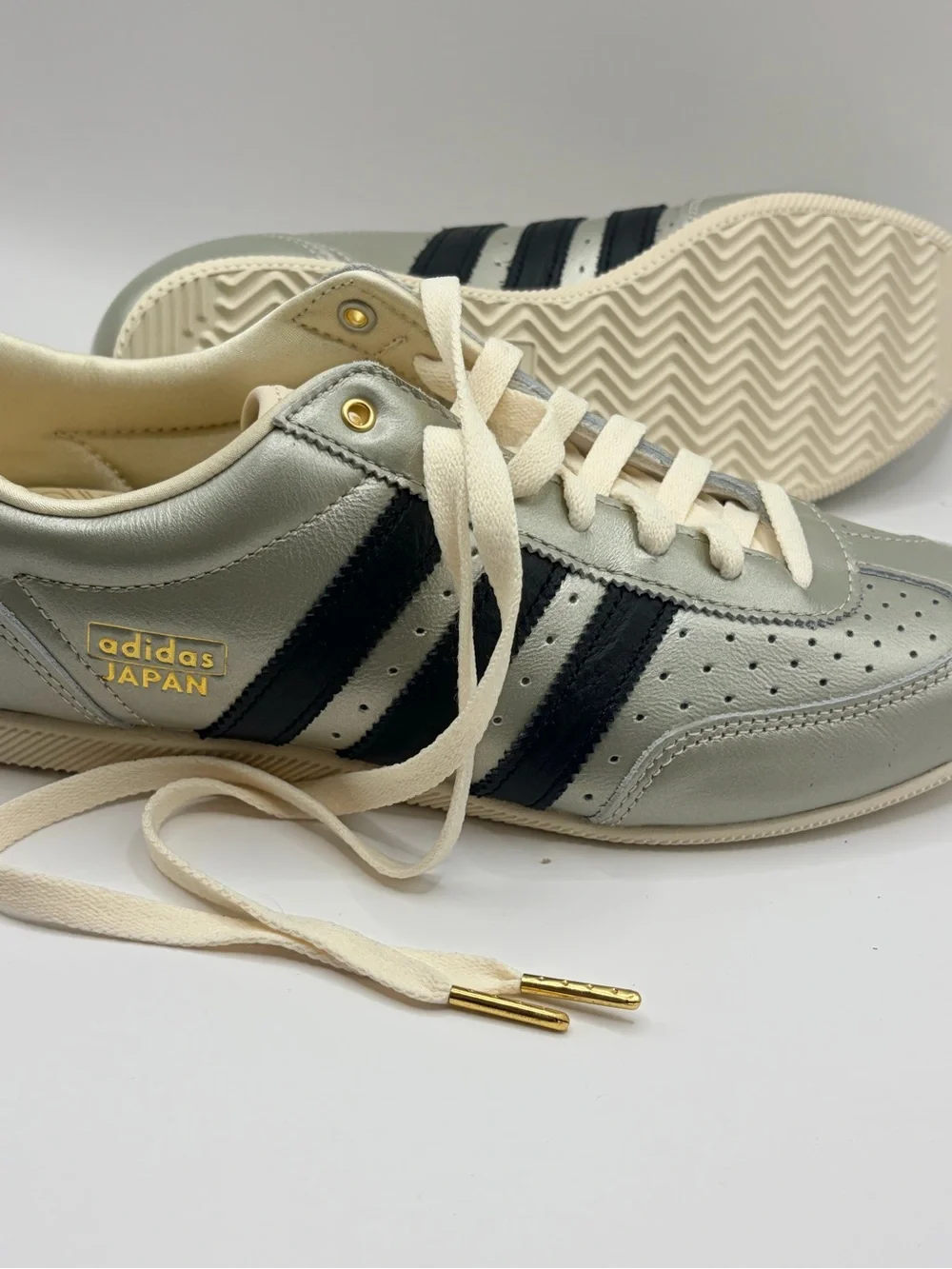 adidas Japan Metallic Silver Sneakers with Black Stripes